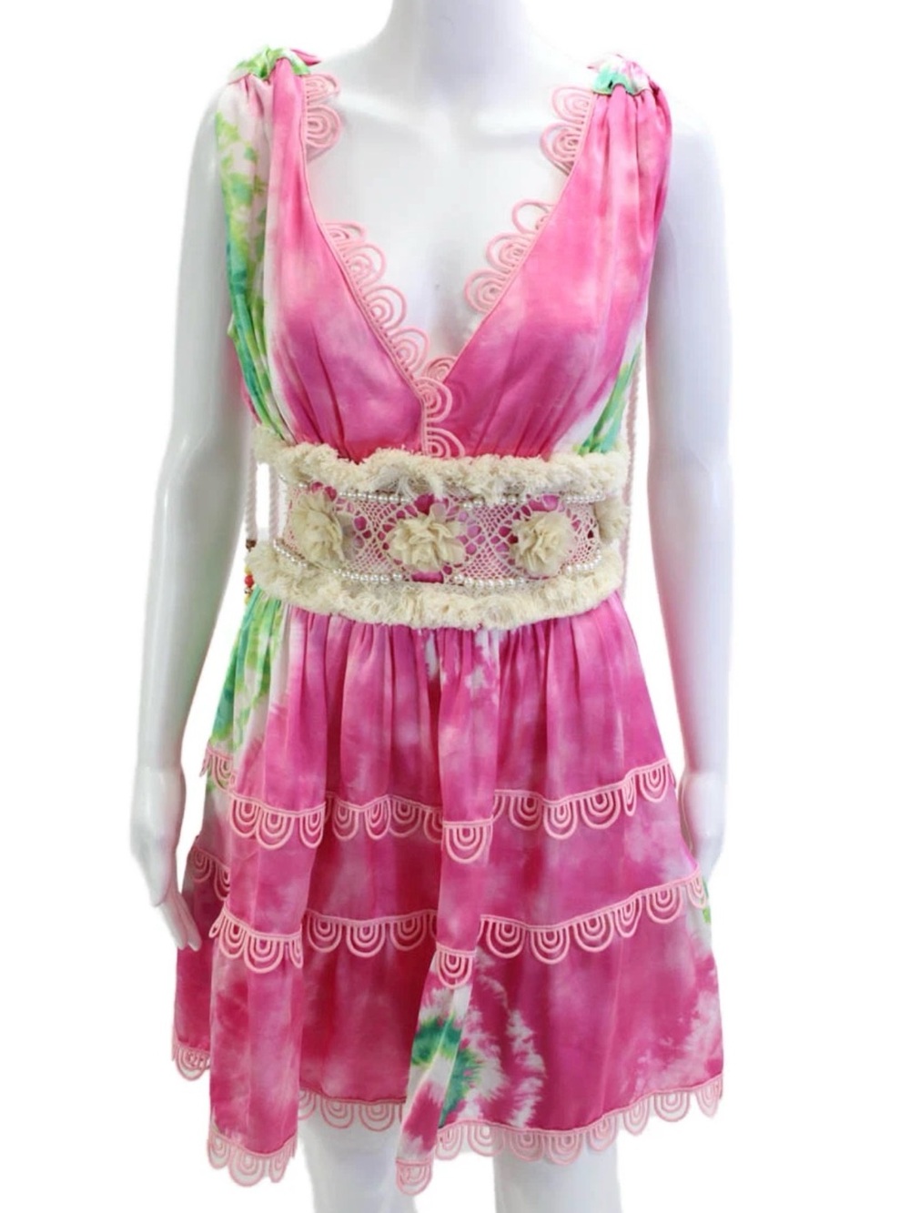 Laurie & Joe designer Pink Tie-Dye Lace Trim Sundress with Crochet Waist
